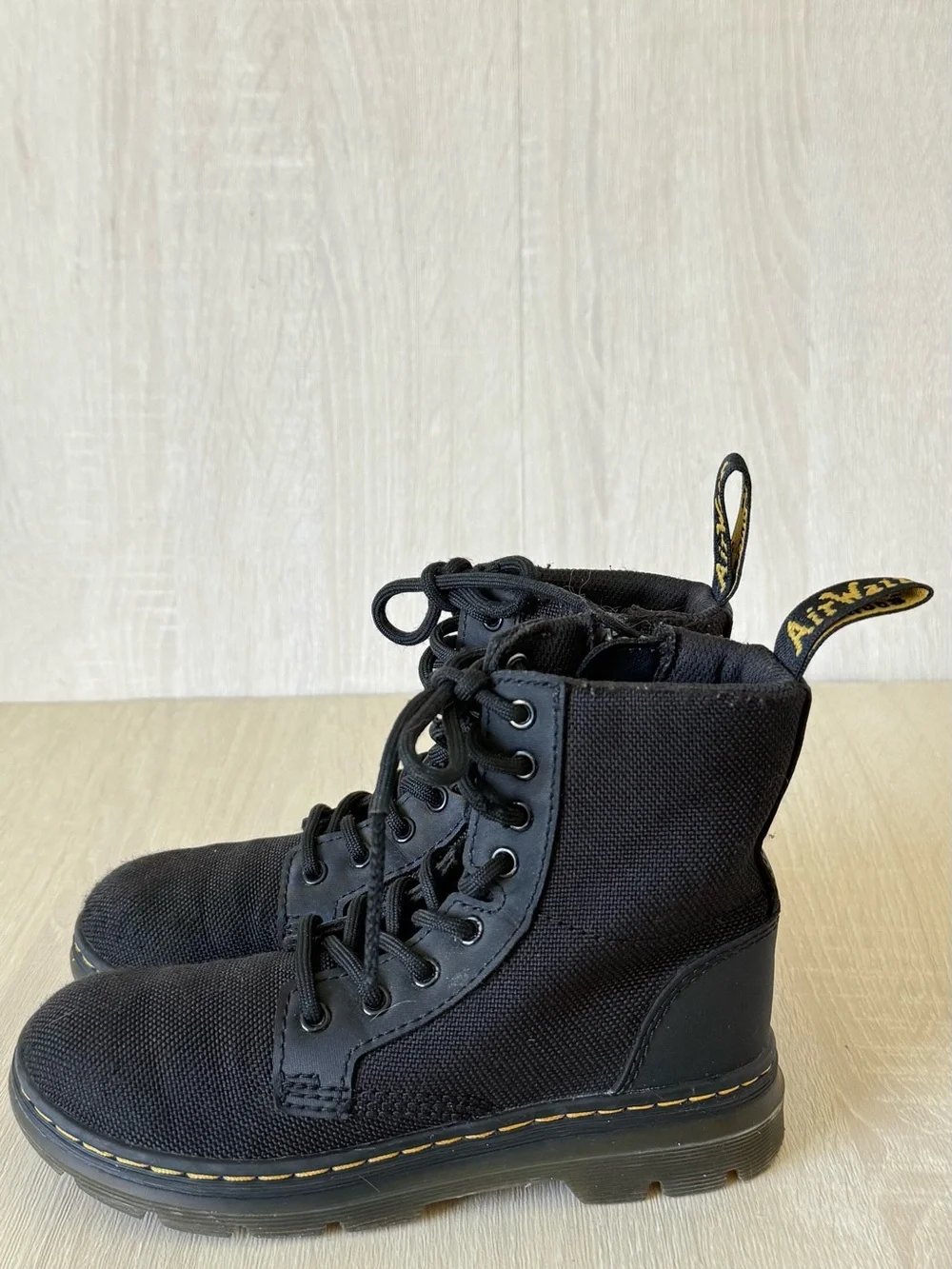 Dr. Martens Combs J Kids Black Canvas Combat Boots Size US 12